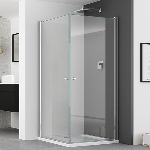 IMPTS Duschkabine Eckeinstieg 80x80x185cm Doppelt Duschtür Schwingtüre Duschabtrennung Duschwand aus 6mm ESG Sicherheitsglas Höhe Alu Rahmen,INKL Duschwanne & Ablauf