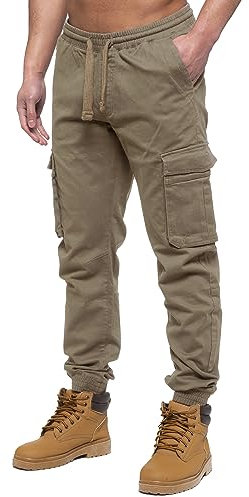 989Zé ENZO Mens Cargo Combat Jeans Elasticated Waist Cuffed Trousers Joggers EZ427 Beige 30