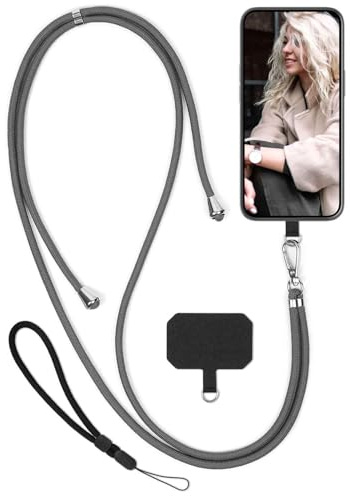 moex Unleash für Redmi Note 12 Pro 5G Handyband zum Umhängen ohne Hülle, Handykette Universal mit Karabiner, Handy Band abnehmbar, Kette mit Pad für Handyhülle, Grau, Silber