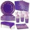 Nkaiso 141 Piezas Morado y Oro Rosa Vajilla Fiesta Cumpleaños, Platos y Vaso Cumpleaños Infantil, Juego de vajilla para Fiestas Platos Vasos Servilletas Reutilizable Cubiertos - 20 Invitados