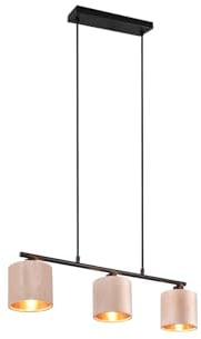 Trio Leuchten Pendelleuchte Julieta 319000344, Metall Schwarz matt, Schirm Samt Beige/goldfarbig, exkl. 3x E14