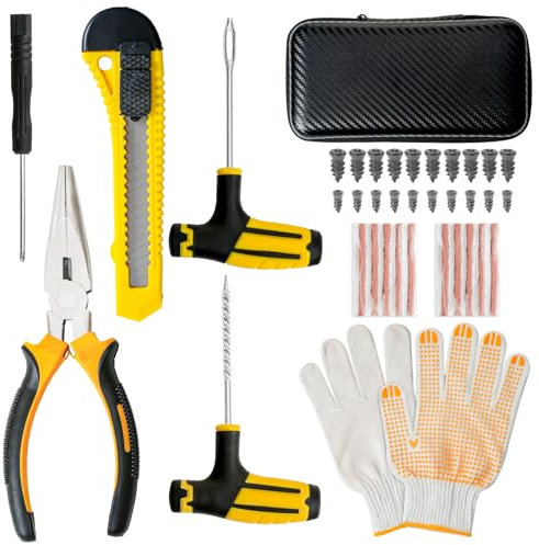 Kit de réparation de pneus, 28 pièces avec clous en caoutchouc avec tournevis, outil de réparation de pneus pour moteurs généraux, camions, vélos