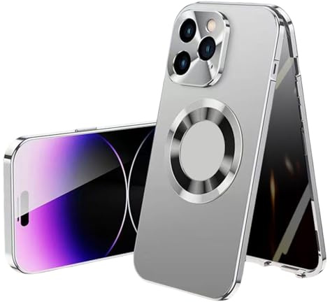 Georcep Anti-Peep Double-Sided Glass Magnetic Metal Frame Phone Case for iPhone, 360 Degree Full Coverage Phone Case for iPhone 15/14/13/12/11ProMax