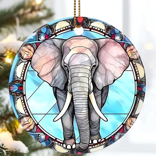 Jocidea Elefanten-Ornament, 7,1 cm Keramik-Weihnachtsschmuck, Elefanten-Weihnachtsbaumschmuck, Weihnachts-Andenken-Ornamente, Urlaubsdekor-Geschenke, Elefantenliebhaber-Geschenke, Urlaubsgeschenkideen