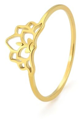 Lotus Ringe für Frauen Edelstahl Gold Farbe Vintage Blume des Paradieses Amulett Finger Ring Schmuck Mutter Geschenk