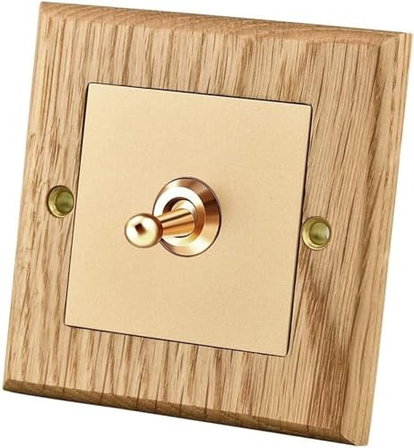 Schalter, Hebel Kippschalter, 86 Typ Retro Massivholz Wandschalter Europäischen Stil Eiche Messing Home Hotel Restaurant Light Point Einzel- oder Doppel-Steuerschalter (Color : 1 Gang 2 Wa