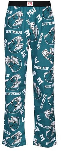 NFL Football Lounge Pants - Adults Unisex Midnight Green Eagles Helmet Print Cotton Fabric Pyjamas Bottoms for Loungewear Nightwear