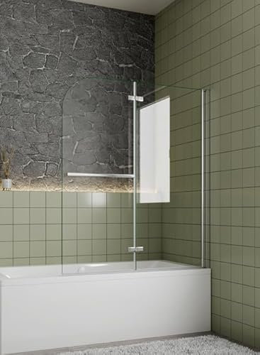 Aica Sanitär Badewannenaufsatz Duschabtrennung Duschwand 6mm Nano Dusche 2-tlg für Badewanne H140cm mit Handtuchhalter,100cm