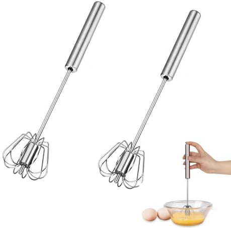 MFCGHXR 2 Pcs Egg Mixers, Multifunctional Stainless Steel Semi-Automatic Hand-Held Push-Type Whisk, Milk Whisk, Rotary Kitchen Utensil Mixer, for Blending, Whisking, Beating & Stirring(10 Inches)