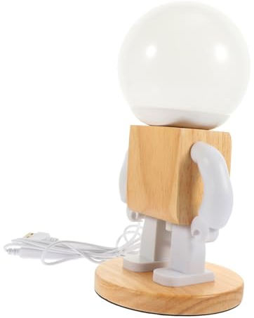 jojofuny Schreibtischlampe Nachttischlampe Roboter Nachtlicht für Kinder Tischlampen Bürodekoration Licht schmücken Nachtlampe aus Holzglas Aufladen Dekorative Lichter Requisiten hölzern