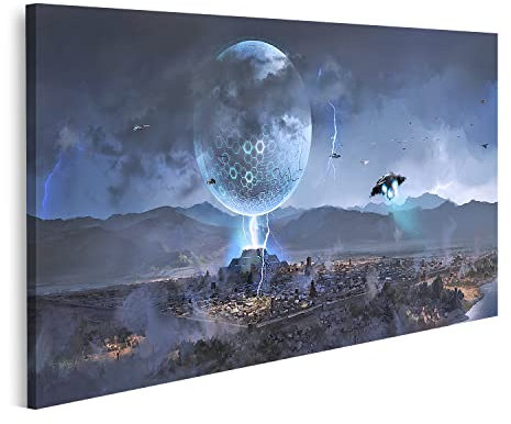 islandburner Prime Bild auf Leinwand Alien Raumschiff Erschien Über Antiken Städten Science Fiction Bilder Wandbilder Poster