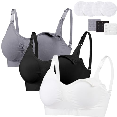 Soutiens-Gorge Maternité Femme sans Fil d'allaitement sous-Vêtements de Grossesse Postnatal Prénatale Brassière avec Rallonges pour Allaitement Et Sommeil, Lot de 3