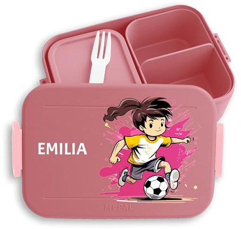 Bento Box Midi für Mepal Bentobox - Fußball Mädchen Brotdose Fußball Kinder Lunchbox mit Fußballmotiv - 900 ml - Rosa - geschenke einschulung jungen soccer fussball jausenbox