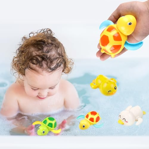 ChAusa 4Pcs Baby Badespielzeug,Badewannenspielzeug ab 1 Jahr Spielzeug Badewanne Wasserspielzeug Baby ab 6 Monate Uhrwerk Kleine Tiere Schwimmbad Spielzeug Geschenke für Kinder Jungen und Mädchen