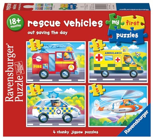 Ravensburger Rescue Vehicles - My First Jigsaw Puzzles for Toddlers Age 18 Months - 2, 3, 4 & 5 Pieces