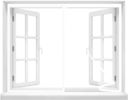 Zanzariera Porta Magnetica 145x125cm Porta Zanzariera Magnetica con 2 Set di Fettucce a Strappo - Zanzariera Porta Finestra in Fibra di Vetro Bianco