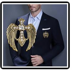 Kristall Engel Flügel Brosche Strass Kreuz Schwert Revers Anstecknadel Vintage Schwert Kragen Corsage Brust Pin Anzug Rock Mantel Abzeichen Accessoires für Herren Damen Frauen Männer (Gold)