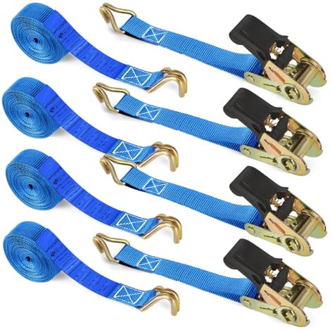 EchoVave 4 X 800KG Spanngurte mit Ratsche, 6M x 25mm Heavy Duty Spanngurte mit Haken Gurtband Zurrgurtfür Motorräder, Auto, Anhänger, Haushalt-TÜV GS Geprüft (Blau/4PCS)