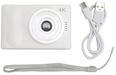 4K Digitalkamera, 48 MP, 16 facher Digitalzoom, Autofokus Kompaktkamera, Taschen Vlogging Mikro Spiegelreflexkamera, Kompakte Kleine Kamera für Reisefotografie Vlogging (White)