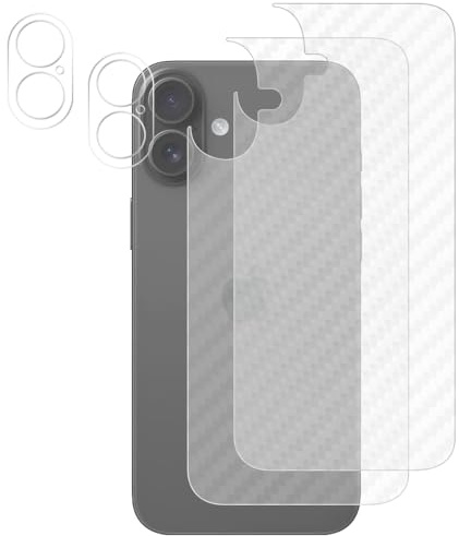 FiiMoo Rückseite Folie für iPhone 16 Plus Rückseite Schutzfolie und Kamera Schutzfolie, [2+2 Stück], Klebefolie Kratzfest Hinten Schutzfolie, Schutzfolie Folie Matt Carbon Fiber Folie für Rückseite