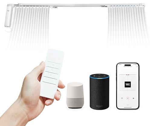 Osprey Smart Curtain Track, 70.8/1.8m - 129.9/3.3m, Remote Control and Automation App, Compatible with Alexa, Google, Motorized Curtain Opener for Ceiling and Wall Mounting