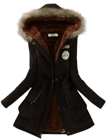 Wintermantel Damen Mittellang Dicke Winterjacke Damen Warm Gefüttert Teddyfleece Winterparka Mit Fellkapuze Mantel Frauen Winter Parka Mit Knöpfen Zipper Skijacke Mit Gürtel Kapuzenmantel