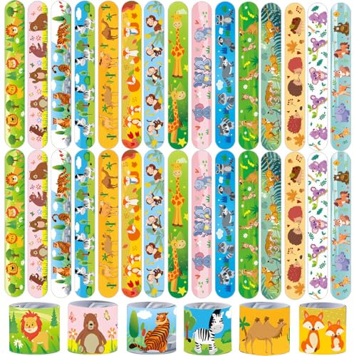 Seamart Juego de 30 pulseras de chismes, pulseras de colores, pulseras de slap, pulseras de colores, pulseras slap bands Snap Bracelets, obsequios de cumpleaños infantiles para niños y niñas