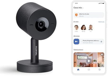 Netatmo Videocamera Interna di Sorveglianza Advance con riconoscimento facciale, otturatore intelligente, Wi-Fi, rilevamento movimenti, visione notturna, archiviazione locale, 2K HDR, 2x SD - Nera
