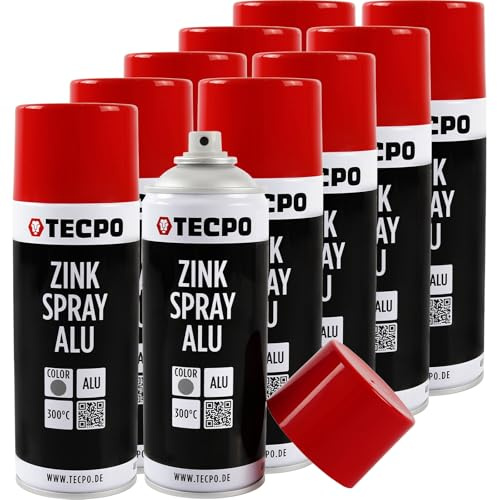 TECPO Aérosol de zinc pour métal et aluminium clair, 400 ml (lot de 10 x 400 ml)