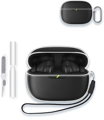 Case Cover for JBL Wave Beam 2 True Wireless Noise Cancelling Earbuds,Clear Soft TPU Protective Cover with Keychain and Cleaner Kit for Women Men Shockproof Skin,Clear