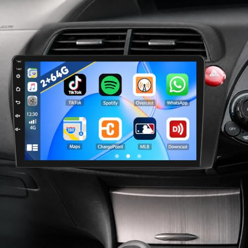 Zomolither 2+64G Android 15 Car Stereo for Honda Civic VIII 2006-2011 with Wireless Carplay Android Auto 9 Touch Screen Bluetooth Car Radio with Mirror Link GPS Sat Nav FM HD Reverse Camera