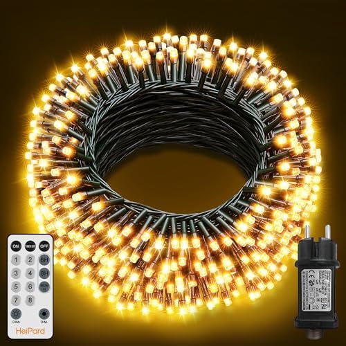 HeiPard Lichterkette außen Innen 20M 200 LED Weihnachtsbaum Lichterketten Strom, 8 Modi Wasserdicht Weihnachtsbeleuchtung aussen mit Fernbedienung Timer für Garten Balkon Hochzeit, Grünes Kabel