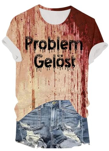 Générique Probleme Resolu T Shirt Costume Halloween Femme Squelette Deguisement Bloody Horreur T Shirt Femme Blood À Manches Courtes Costume Tops Horreur Tee Shirts Halloween (Khaki, XXL)