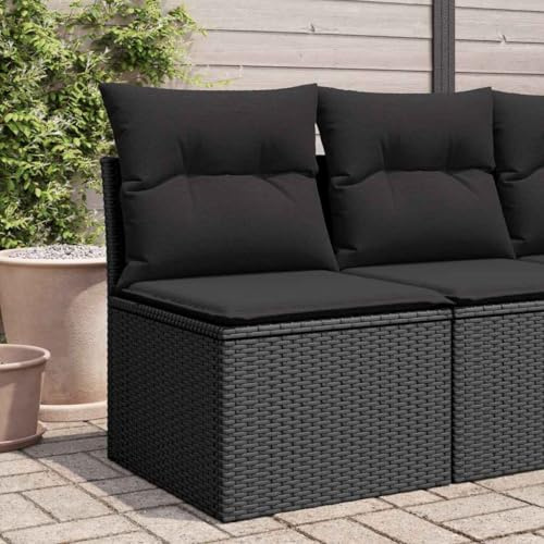 HaoChrymec Gartenstuhl ohne Armlehnen mit Kissen, PE-Rattan, Stauraum mit wasserfestem Beutel, Outdoor Stuhl, Balkon Stuhl, Garden Chairs, Schwarz, 55 x 62 x 69 cm
