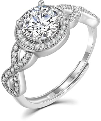 Verlobungsring damen mit diamond 1 Karat & Unendlichkeit in mehreren Farben | Ring für Frauen verstellbar (50-60) Mit Geschenkbox | Hochzeitsring Liebesknoten Promise Ring Schmuck Geschenk