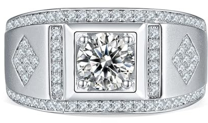 Calefee Gold Ringe Herren 14 Karat Weißgold, Bandring mit Labor Diamant 1 karat gr. 66 (21.0), Eheringe Echtschmuck