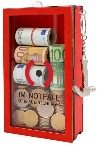 OVBOVA Notfallbox mit Hammer – Lustiges Feuerwehr Geschenk, Personalisierte Geldgeschenk Box für Geburtstag, Hochzeit & 18. Geburtstag Junge, Deko Holzkiste in Rot - Kreative Geschenkidee