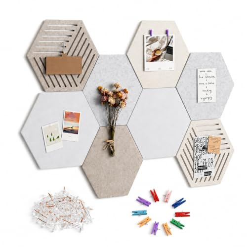Sechseckige Filz Pinnwand Selbstklebend: 8 Stück Vision Board Memotafeln Pinwand Wanddekoration Korkwand für Büro Küche, Fotos Memos