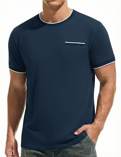 iClosam Men's Cotton Ribbed T Shirt Short Sleeve Colour Block Crew Neck | Regular fit, breathable fabric, casual summer style, sizes S–3XL