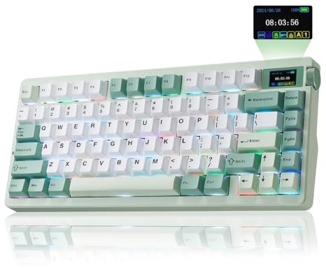 Aula Nova75 Clavier de jeu mécanique 8000 mAh, joint monté avec disposition compacte à 75 %, rétroéclairé RVB, échangeable à chaud, Bluetooth sans fil/2,4 GHz/USB-C crème pour Windows/Mac/iOS/Android