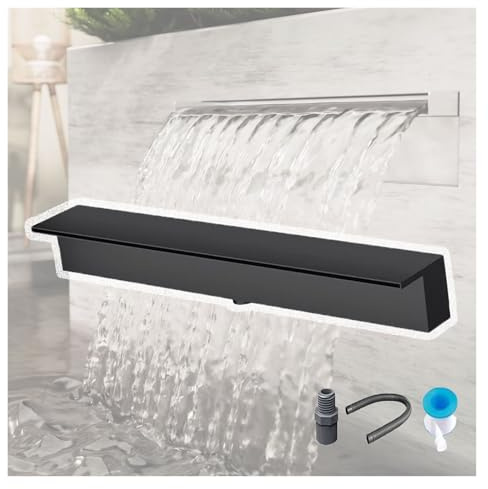 cascade piscine Débit élevé Fontaine cascade pour piscine Acier inoxydable Conçu pour l'extérieur Déversoir cascade Pour piscines hors sol Et piscines à parois d'acier(Black,Outlet Wide 85cm/33.5'')