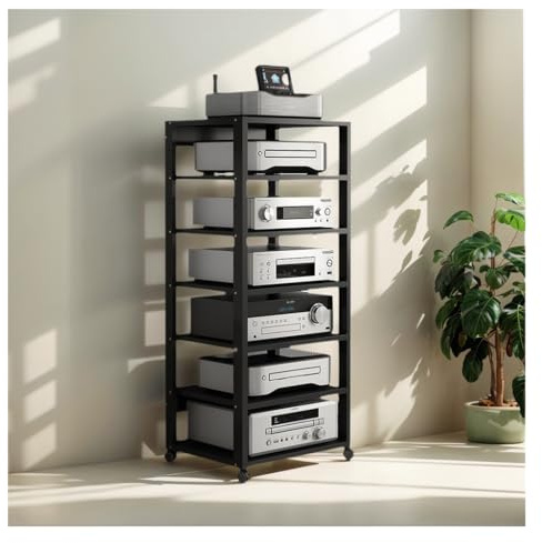 Audio Rack HiFi Regal 7-lagiges HiFi-Audio-Schrank-Streaming-Geräte-Schrank-Audio-Rack mit leisen Rollen - Audio-Video-Komponenten(Schwarz)