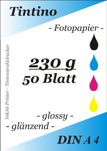 50 Blatt Fotopapier DIN A4 230g/qm high -glossy glaenzend -sofort trocken -wasserfest-hochweiß-sehr hohe Farbbrillianz fuer InkJet Drucker Tintenstrahldrucker