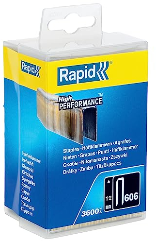 Rapid Tackerklammern Typ 606, 12mm Klammern, 3.600 Stk. Kunststoffbox, Schmalrückenklammern für Holz mit geharzte Oberfläche