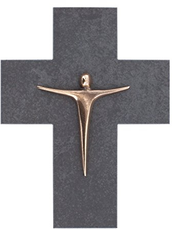 Schiefer / Bronzekreuz mit Corpus, 14,5 x 21 cm
