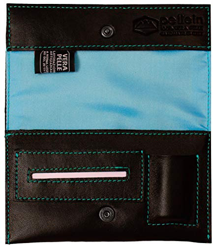 Pellein - Portatabacco in vera pelle Blu Hero - Astuccio porta tabacco, porta filtri, porta cartine e porta accendino. Handmade in Italy
