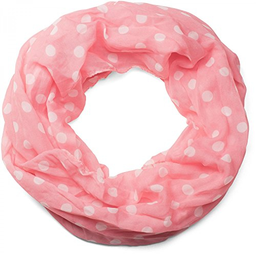 styleBREAKER Damen Punkte Muster Loop Schlauchschal, seidig leicht, Polka Dots, Tuch 01016111, Farbe:Koralle-Weiß