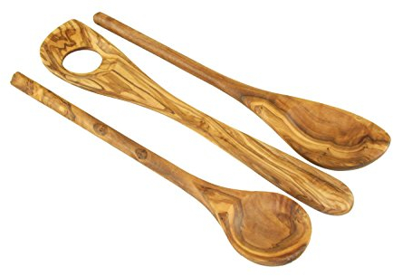 3 Kochlöffel - Set aus Olivenholz - rund + mit Ecke + Risotto