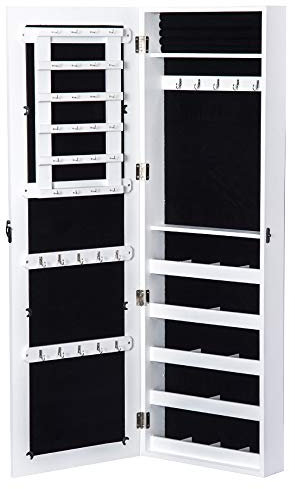 HOMCOM Armoire à Bijoux Multi-rangements Design avec Miroir et Serrure 37L x 10l x 112H cm Blanche