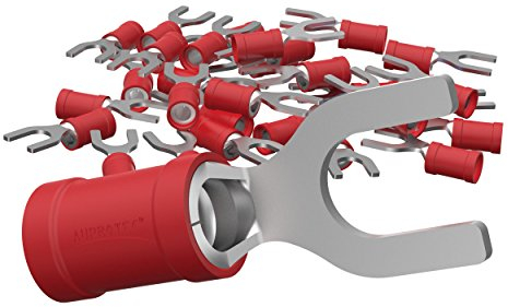 AUPROTEC 100x Gabelkabelschuhe 0,5-1,5 mm² rot, Loch-Ø M6 Teillisoliert PVC SV Kabel-Verbinder aus Kupfer verzinnt